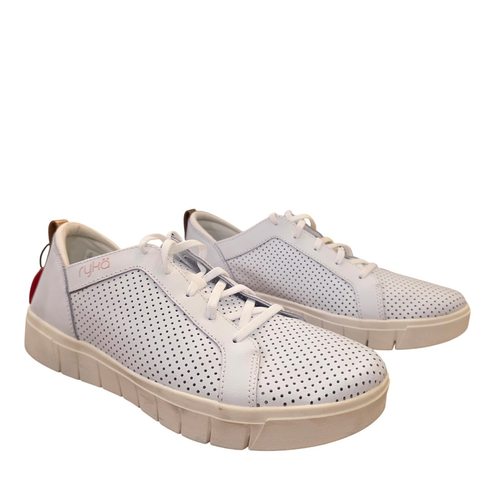 RYKA Haiku Leather Sneakers Sz 11 White Perforated‎ Comfort Walking Shoes NWT
